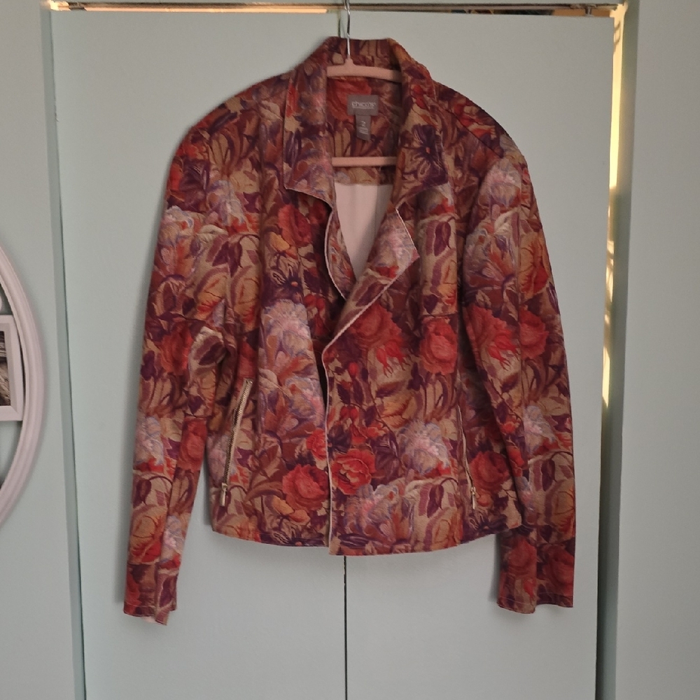 Chico's Autumn Floral Blazer - Red and Brown